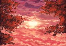【あいさつ背景】[あいさつ用]紅葉の間に見える夕日