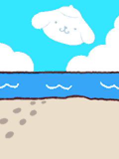【背景】[海辺のﾎﾟﾑﾎﾟﾑﾌﾟﾘﾝ]海と空とﾌﾟﾘﾝ雲