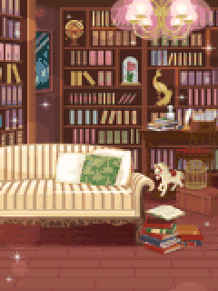 【背景】[魔界ﾅｲﾄﾒｱ]本棚のある部屋背景