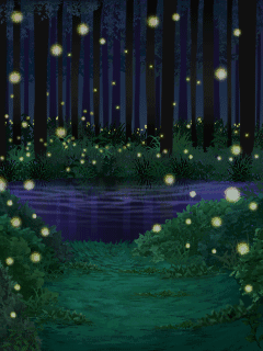 【背景】蛍舞う夜の森