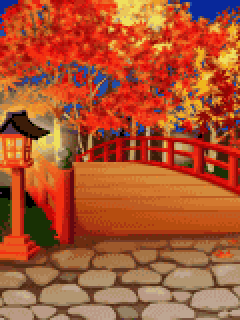 【背景】[ｲｹﾒﾝ大奥]赤い橋と紅葉の庭