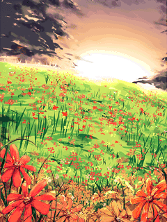 【背景】[うみのみず]陽色の花畑背景